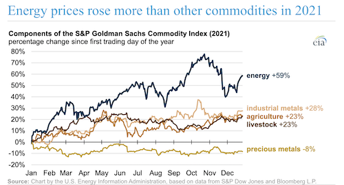 Energy prices rose more than other commodities in 2021