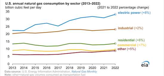 U.S. Annual Natural Gas Consumption by Sector (2013-2022)