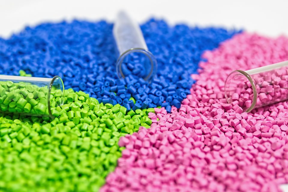 Plastic granules. Polymer pellets. Polymeric dye. Plastic pellets. Colorant for plastics. Pigment in the granules.